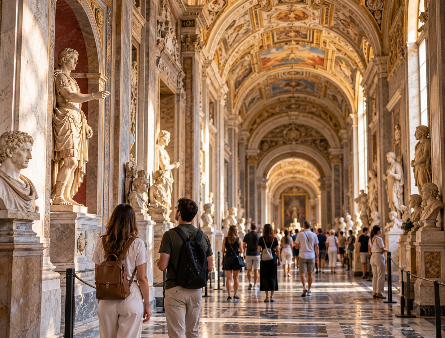 Interior de los Museos Vaticanos durante una visita en Roma