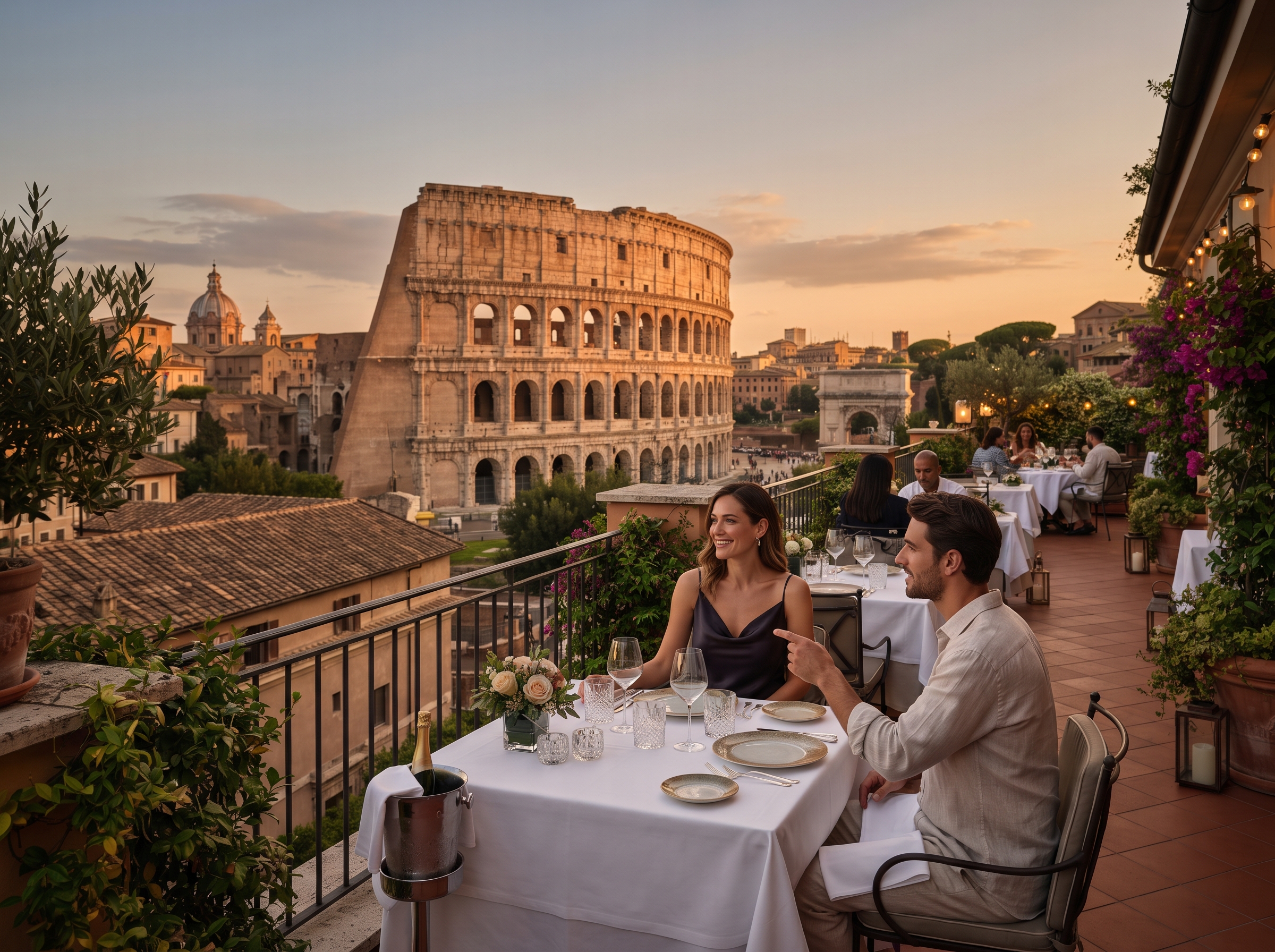Coliseo de Roma visto desde la terraza panorámica de un hotel