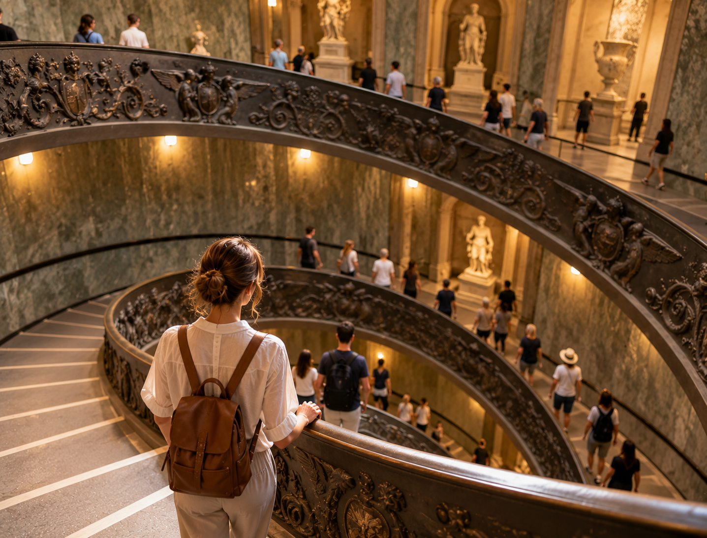 Escalera helicoidal de los Museos Vaticanos durante la visita