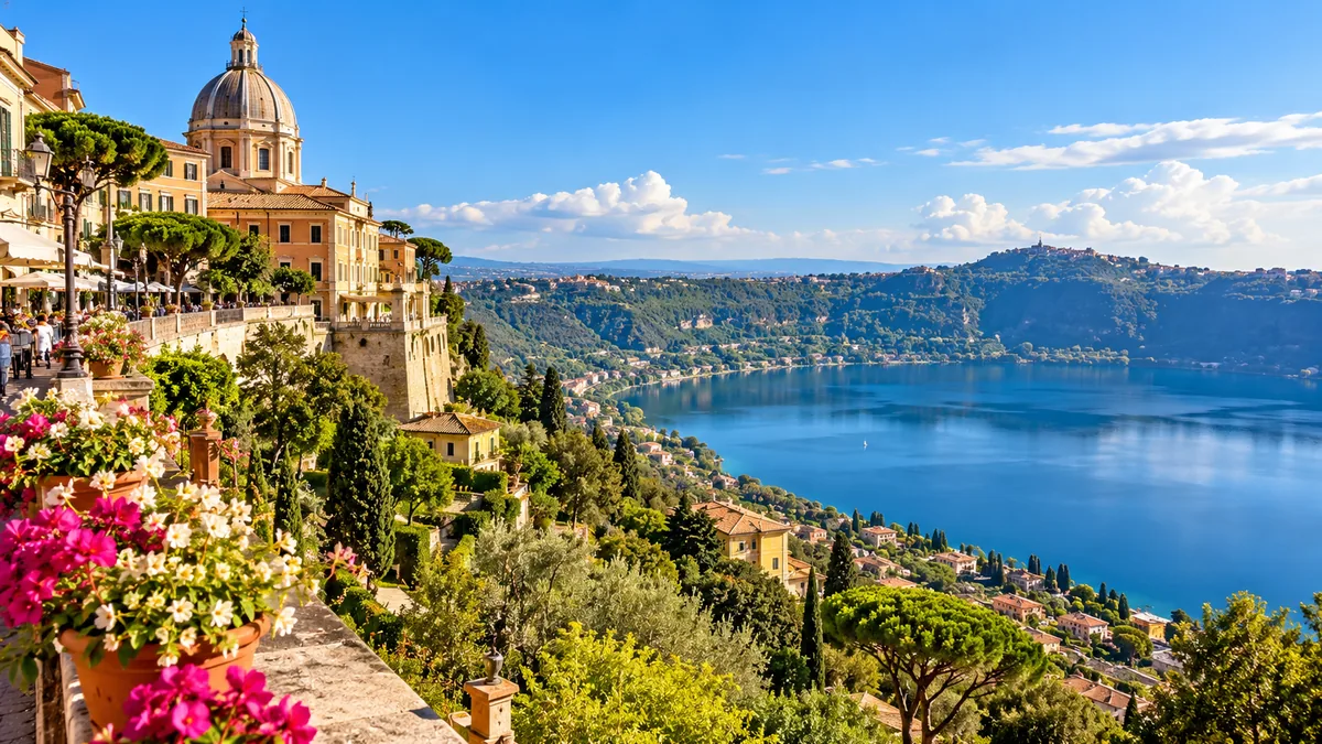 Castel Gandolfo con vistas al lago Albano, cerca de Roma