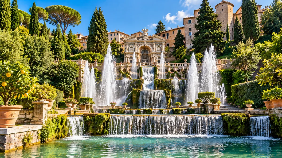 Jardines y fuentes de Villa d'Este en Tivoli, Italia