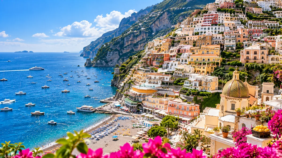 Positano y la Costa Amalfitana junto al mar Mediterráneo
