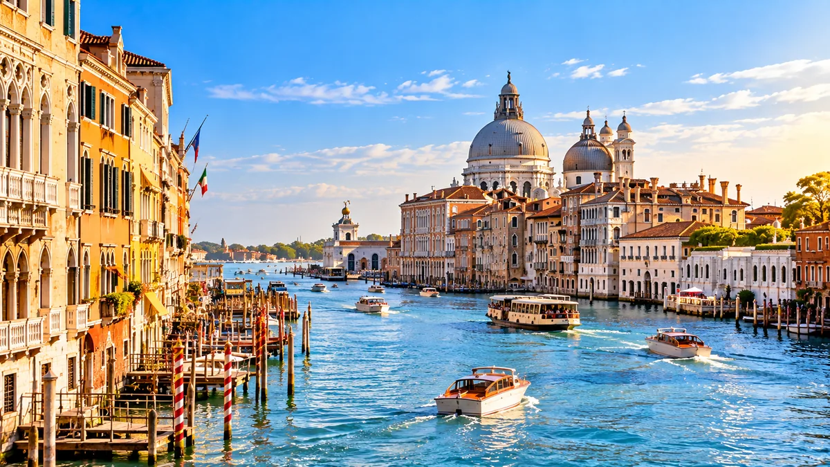 Gran Canal de Venecia con palacios históricos y embarcaciones