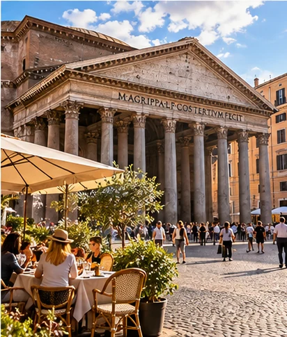 Vista del Panteón y Piazza della Rotonda en Roma
